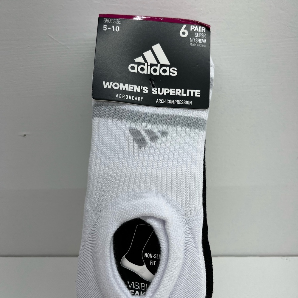 Women’s Adidas Superlite Socks - Gray, White & Black. No Show.